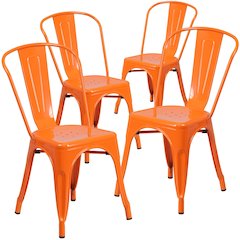 4 Pk. Orange Metal Indoor-Outdoor Stackable Chair