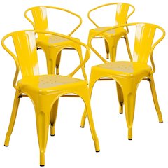 4 Pk. Yellow Metal Indoor-Outdoor Chair with Arms