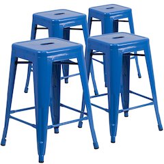 4 Pk. 24'' High Backless Blue Metal Indoor-Outdoor Counter Height Stool