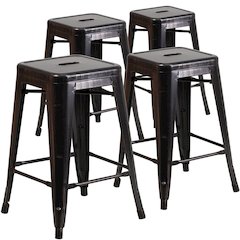 4 Pk. 24'' High Backless Black-Antique Gold Metal Counter Height Stool