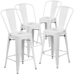 4 Pk. 24'' High White Metal Indoor-Outdoor Counter Height Stool with Back