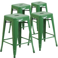 4 Pk. 24'' High Backless Green Metal Indoor-Outdoor Counter Height Stool