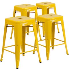 4 Pk. 24'' High Backless Yellow Metal Indoor-Outdoor Counter Height Stool