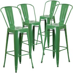 4 Pk. 30'' High Green Metal Indoor-Outdoor Barstool with Back