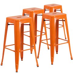 4 Pk. 30'' High Backless Orange Metal Indoor-Outdoor Barstool with Square Seat