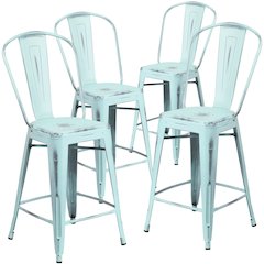 4 Pk. 24'' High Dream Blue Metal Indoor Counter Height Stool with Back