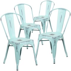 4 Pk. Distressed Dream Blue Metal Indoor Stackable Chair