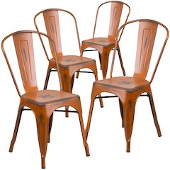 4 Pk. Distressed Orange Metal Indoor Stackable Chair