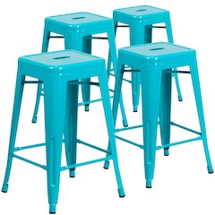 4 Pk. 24'' High Backless Crystal Blue Indoor-Outdoor Counter Height Stool