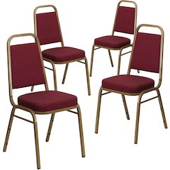 4 Pk. Stacking Chair with Burgundy Fabric and 2.5'' Thick Seat - Gold Frame