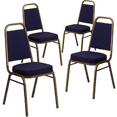 4 Pk. Stacking Chair with Navy Fabric and 2.5'' Thick Seat - Gold Frame