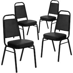 4 Pk. Stacking Chair with Black Vinyl and 2.5'' Thick Seat - Black Frame