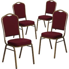 4 Pk. Stacking Chair with Burgundy Fabric and 2.5'' Thick Seat - Gold Frame