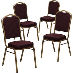 4 Pk. Stacking Chair with Burgundy Patterned Fabric - Gold Frame