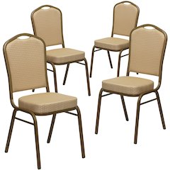 4 Pk. Stacking Chair with Beige Patterned Fabric - Gold Frame