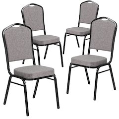 4 Pk. Stacking Chair with Gray Fabric and 2.5'' Thick Seat - Black Frame