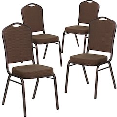 4 Pk. Stacking Chair with Brown Patterned Fabric - Copper Vein Frame