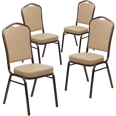 4 Pk. Stacking Chair with Tan Vinyl and 2.5'' Thick Seat - Copper Vein Frame