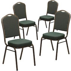 4 Pk. Stacking Chair with Green Patterned Fabric - Gold Vein Frame