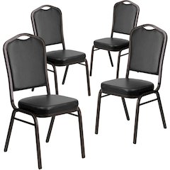 4 Pk. Stacking Chair with Black Vinyl and 2.5'' Thick Seat - Gold Vein Frame
