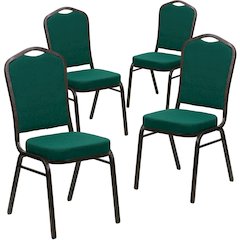 4 Pk. Stacking Chair with Green Fabric and 2.5'' Thick Seat - Gold Vein Frame