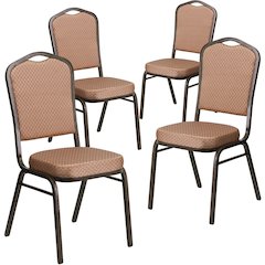 4 Pk. Stacking Chair with Gold Diamond Patterned Fabric - Gold Vein Frame