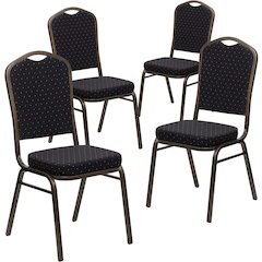 4 Pk. Stacking Chair with Black Patterned Fabric - Gold Vein Frame