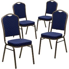 4 Pk. Stacking Chair with Navy Blue Patterned Fabric - Gold Vein Frame