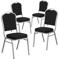 4 Pk. Stacking Chair with Black Fabric and 2.5'' Thick Seat - Silver Frame