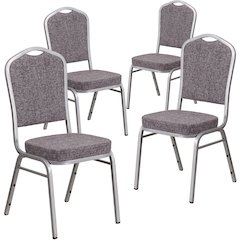 4 Pk. Stacking Chair with Herringbone Fabric and 2.5'' Thick Seat - Silver Frame