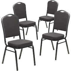 4 Pk. Stacking Chair with Gray Fabric and 2.5'' Thick Seat - Silver Vein Frame