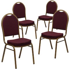 4 Pk. Dome Back Stacking Chair with Burgundy Patterned Fabric - Gold Frame