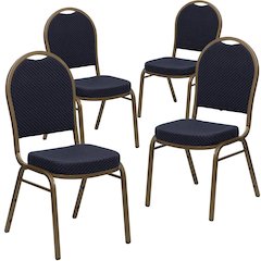 4 Pk. Dome Back Stacking Chair with Navy Patterned Fabric - Gold Frame