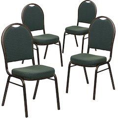 4 Pk. Dome Back Stacking Chair with Green Patterned Fabric - Gold Vein Frame