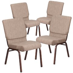 4 Pk. 18.5''W Beige Fabric Stacking Church Chair - Copper Vein Frame