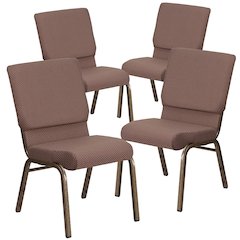 4 Pk. 18.5''W Brown Dot Fabric Stacking Church Chair - Gold Vein Frame