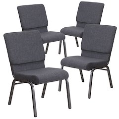 4 Pk. 18.5''W Dark Gray Fabric Stacking Church Chair - Silver Vein Frame