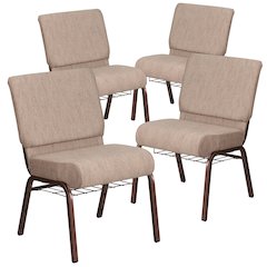 4 Pk. 21'' Wide Beige Fabric Church Chair, Book Rack - Copper Vein Frame