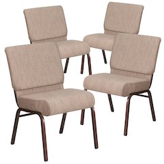4 Pk. 21'' Extra Wide Beige Fabric Stacking Church Chair - Copper Vein Frame