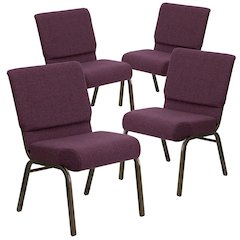 4 Pk. 21'' Extra Wide Plum Fabric Stacking Church Chair - Gold Vein Frame