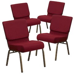 4 Pk. 21'' Extra Wide Burgundy Fabric Stacking Church Chair - Gold Vein Frame