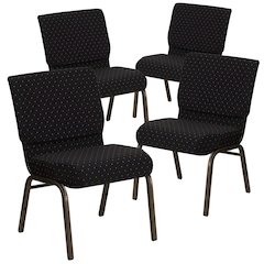 4 Pk. 21'' Black Dot Patterned Fabric Stacking Church Chair - Gold Vein Frame