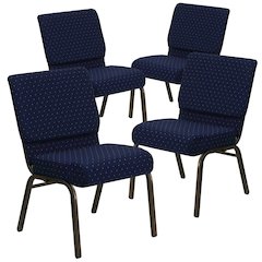 4 Pk. 21'' Navy Blue Dot Fabric Stacking Church Chair - Gold Vein Frame