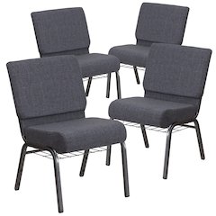 4 Pk. 21'' Wide Dark Gray Fabric Church Chair, Book Rack - Silver Vein Frame