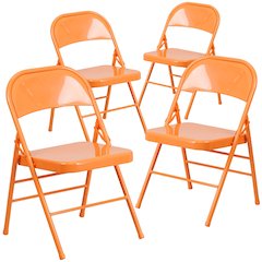 4 Pk. Orange Marmalade Triple Braced & Double Hinged Metal Folding Chair