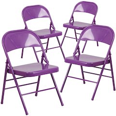 4 Pk. Impulsive Purple Triple Braced & Double Hinged Metal Folding Chair