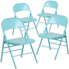 4 Pk. Tantalizing Teal Triple Braced & Double Hinged Metal Folding Chair