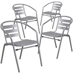 4 Pk. Silver Metal Restaurant Stack Chair with Aluminum Slats