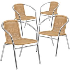 4 Pk. Aluminum and Beige Rattan Indoor-Outdoor Restaurant Chair