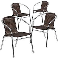 4 Pk. Aluminum and Dark Brown Rattan Commercial Indoor-Outdoor Stack Chair